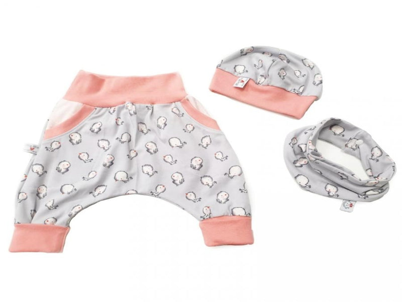 Atelier MiaMia Cool mutandine o baby set corto e lungo uccellino grigio albicocca 4